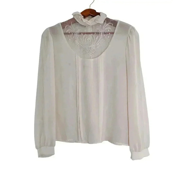 Vintage Hampton Place Off White Embroidered Puffy Sleeve Peasant Blouse Size M - Picture 1 of 7